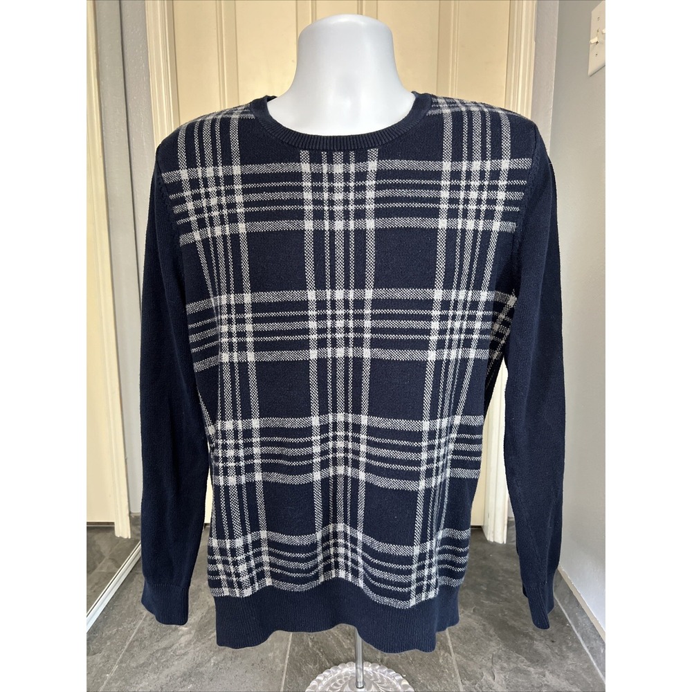 Express Plaid Pullover Sweater Navy Preppy Crewneck Academia